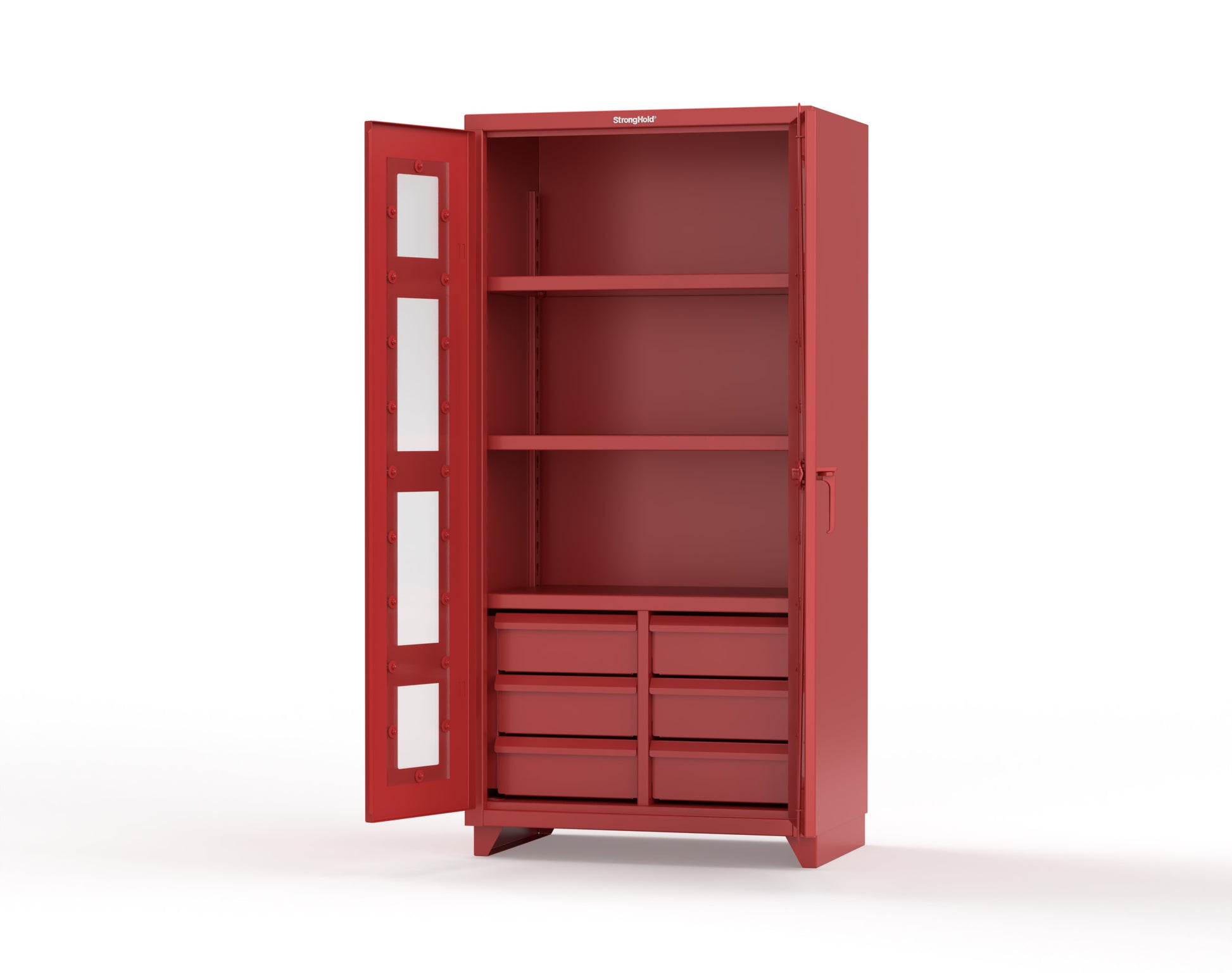 Extra Heavy Duty 14 GA Clear View Cabinet with 6 Half-Width Drawers, 3 Shelves - 36 In. W x 24 In. D x 75 In. H - 36-LD-243-6/5DB-L-3001
