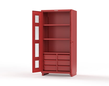Extra Heavy Duty 14 GA Clear View Cabinet with 6 Half-Width Drawers, 3 Shelves - 36 In. W x 24 In. D x 75 In. H - 36-LD-243-6/5DB-L-3001