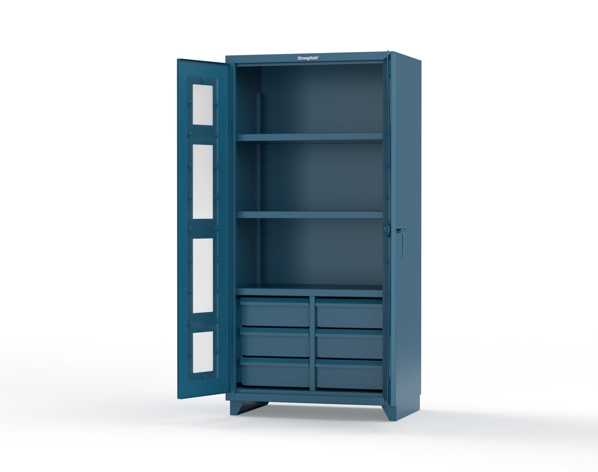 Extra Heavy Duty 14 GA Clear View Cabinet with 6 Half-Width Drawers, 3 Shelves - 36 In. W x 24 In. D x 75 In. H - 36-LD-243-6/5DB-L-5001