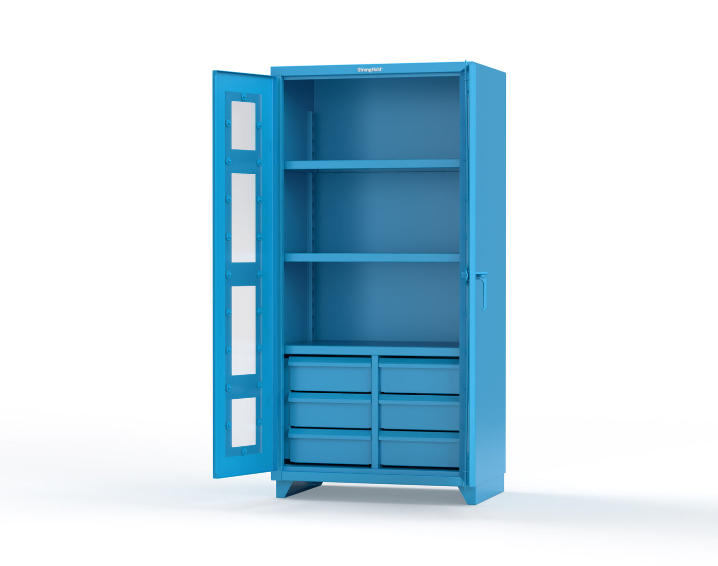 Extra Heavy Duty 14 GA Clear View Cabinet with 6 Half-Width Drawers, 3 Shelves - 36 In. W x 24 In. D x 75 In. H - 36-LD-243-6/5DB-L-5012