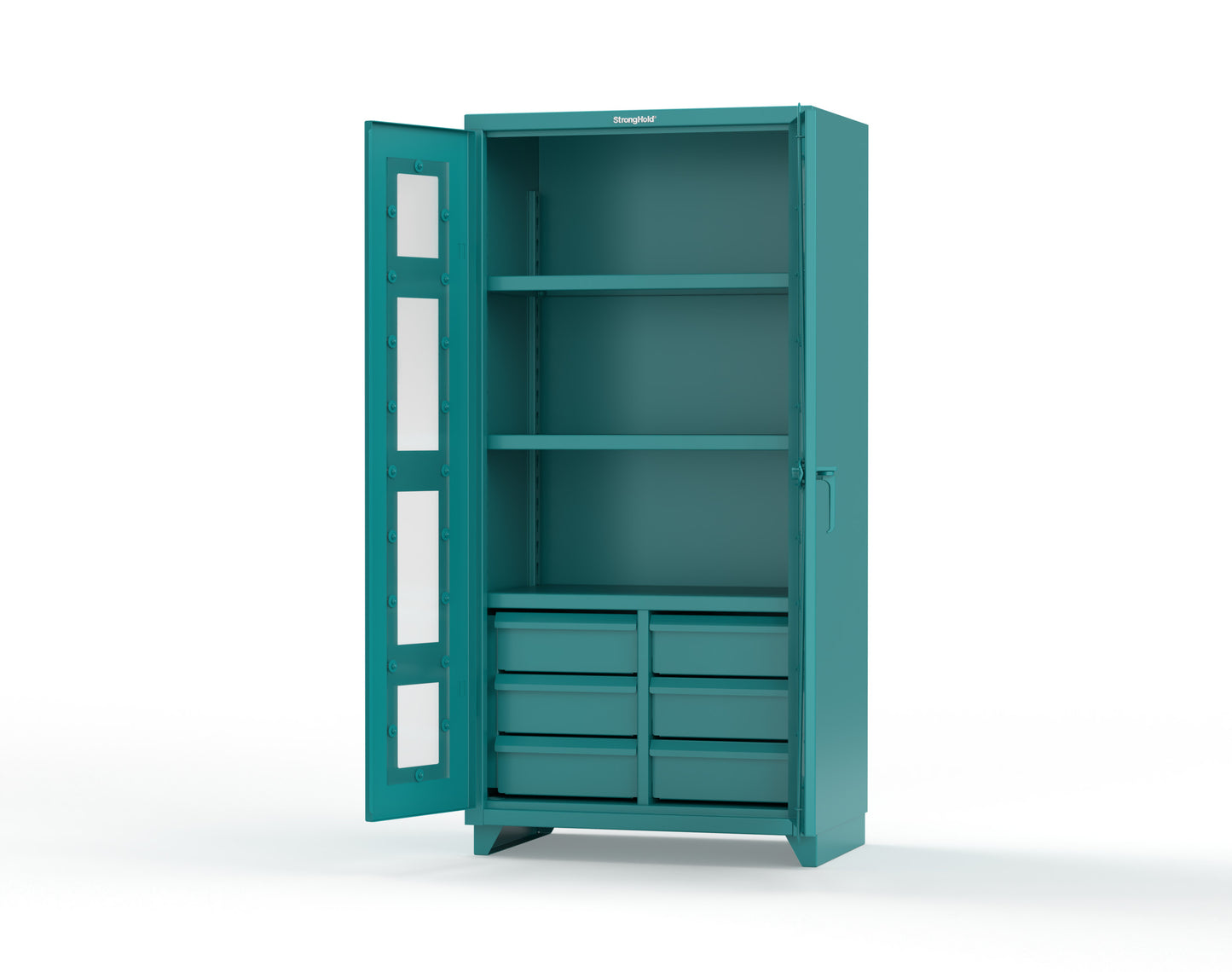 Extra Heavy Duty 14 GA Clear View Cabinet with 6 Half-Width Drawers, 3 Shelves - 36 In. W x 24 In. D x 75 In. H - 36-LD-243-6/5DB-L-5021