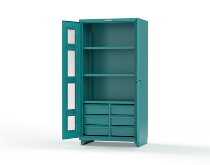 Extra Heavy Duty 14 GA Clear View Cabinet with 6 Half-Width Drawers, 3 Shelves - 36 In. W x 24 In. D x 75 In. H - 36-LD-243-6/5DB-L-5021