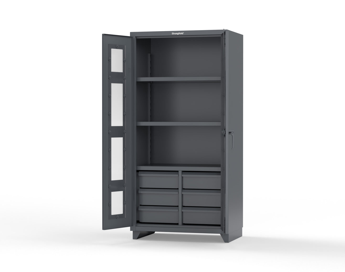 Extra Heavy Duty 14 GA Clear View Cabinet with 6 Half-Width Drawers, 3 Shelves - 36 In. W x 24 In. D x 75 In. H - 36-LD-243-6/5DB-L-7024