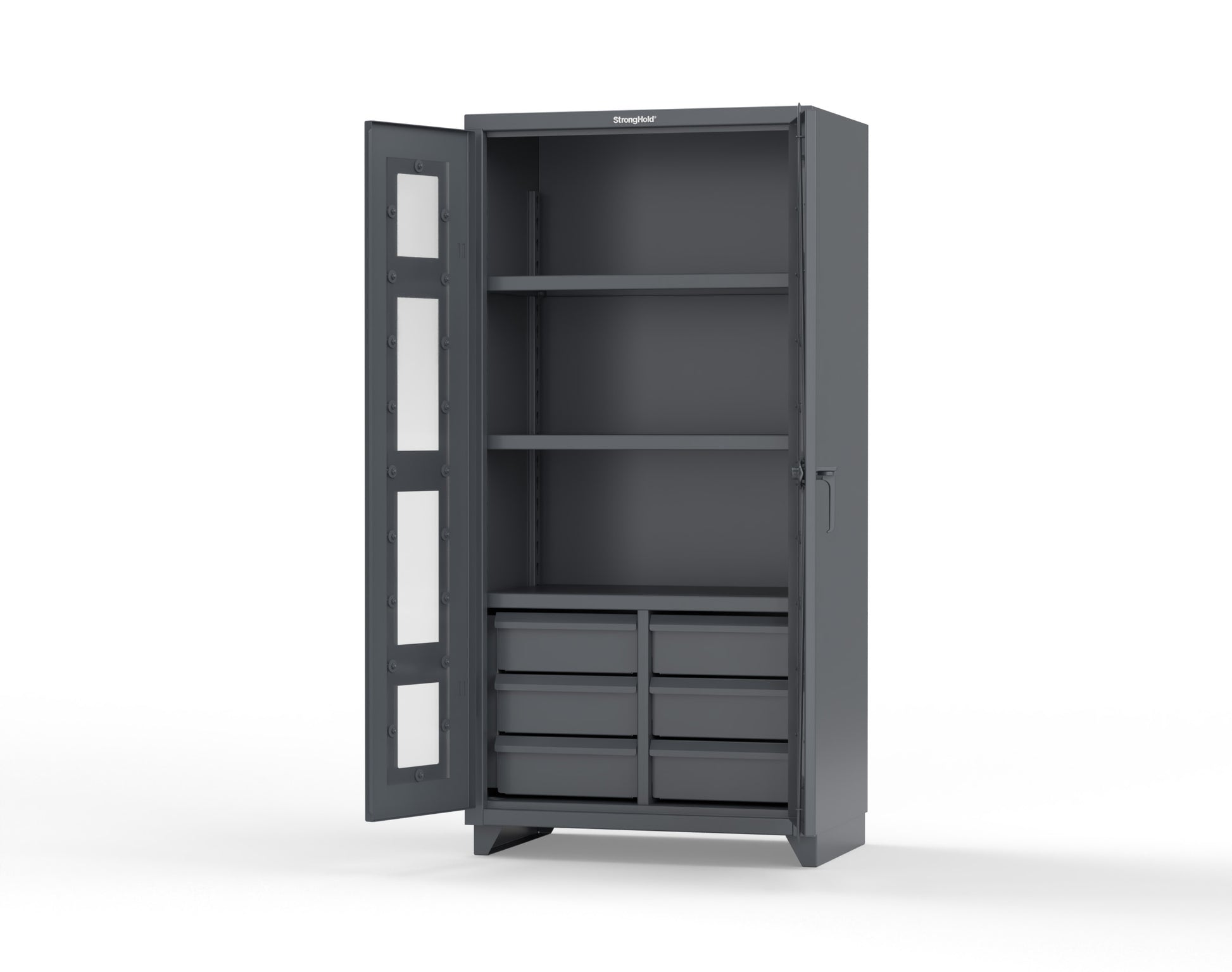 Extra Heavy Duty 14 GA Clear View Cabinet with 6 Half-Width Drawers, 3 Shelves - 36 In. W x 24 In. D x 75 In. H - 36-LD-243-6/5DB-L-7024