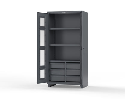Extra Heavy Duty 14 GA Clear View Cabinet with 6 Half-Width Drawers, 3 Shelves - 36 In. W x 24 In. D x 75 In. H - 36-LD-243-6/5DB-L-7024