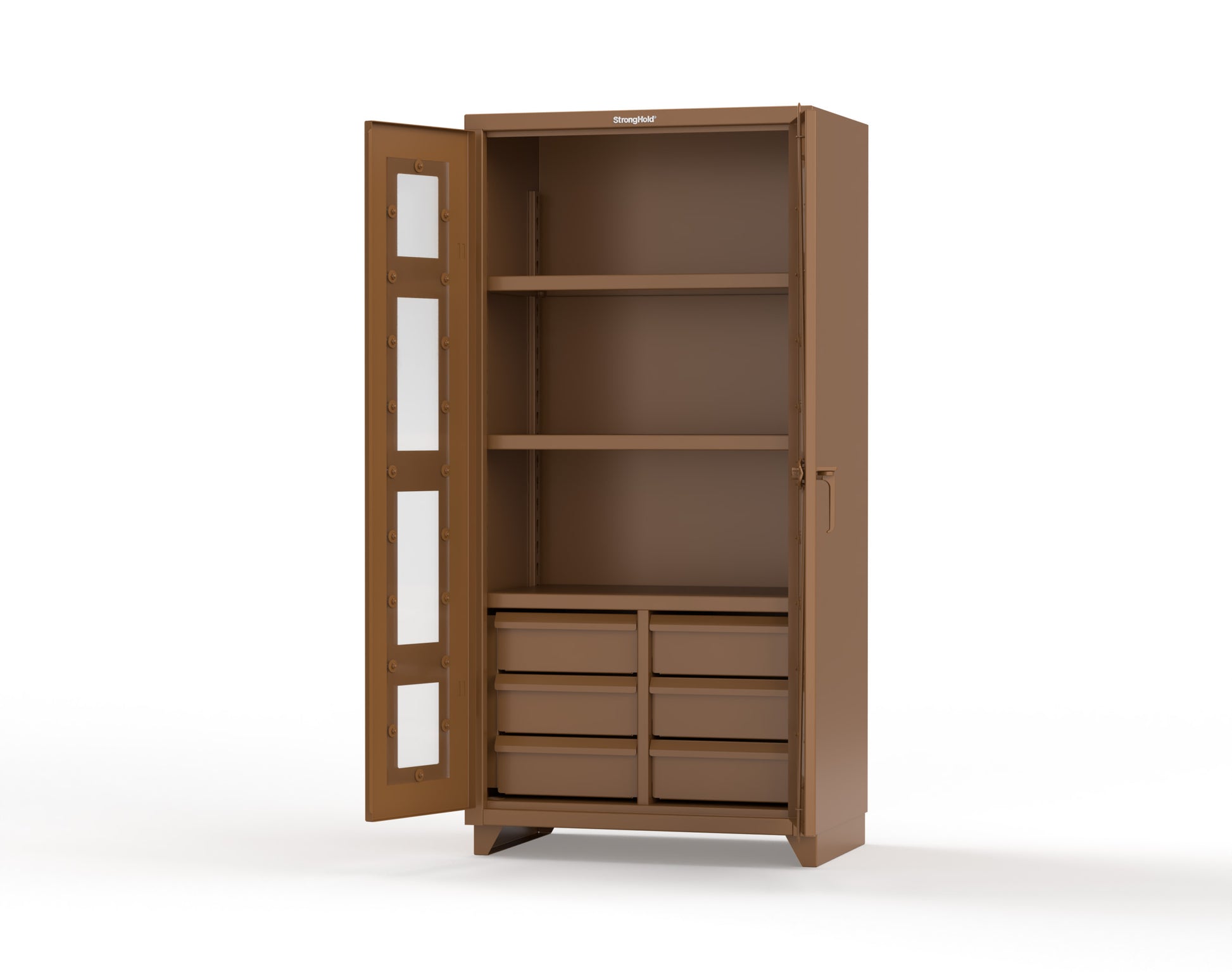 Extra Heavy Duty 14 GA Clear View Cabinet with 6 Half-Width Drawers, 3 Shelves - 36 In. W x 24 In. D x 75 In. H - 36-LD-243-6/5DB-L-8008