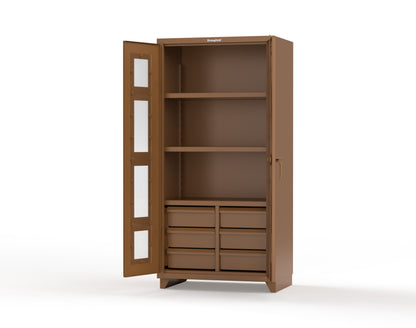 Extra Heavy Duty 14 GA Clear View Cabinet with 6 Half-Width Drawers, 3 Shelves - 36 In. W x 24 In. D x 75 In. H - 36-LD-243-6/5DB-L-8008