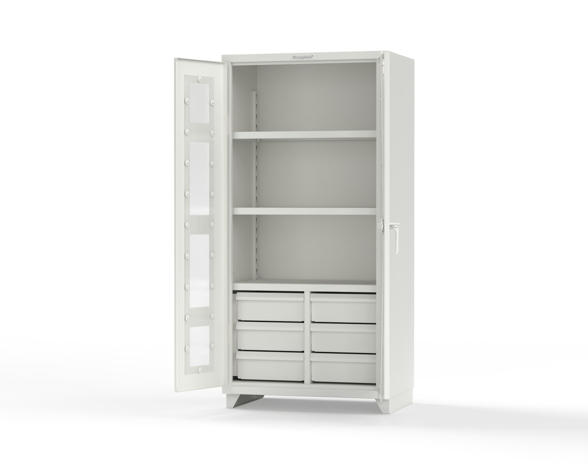 Extra Heavy Duty 14 GA Clear View Cabinet with 6 Half-Width Drawers, 3 Shelves - 36 In. W x 24 In. D x 75 In. H - 36-LD-243-6/5DB-L-9003
