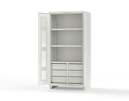 Extra Heavy Duty 14 GA Clear View Cabinet with 6 Half-Width Drawers, 3 Shelves - 36 In. W x 24 In. D x 75 In. H - 36-LD-243-6/5DB-L-9003