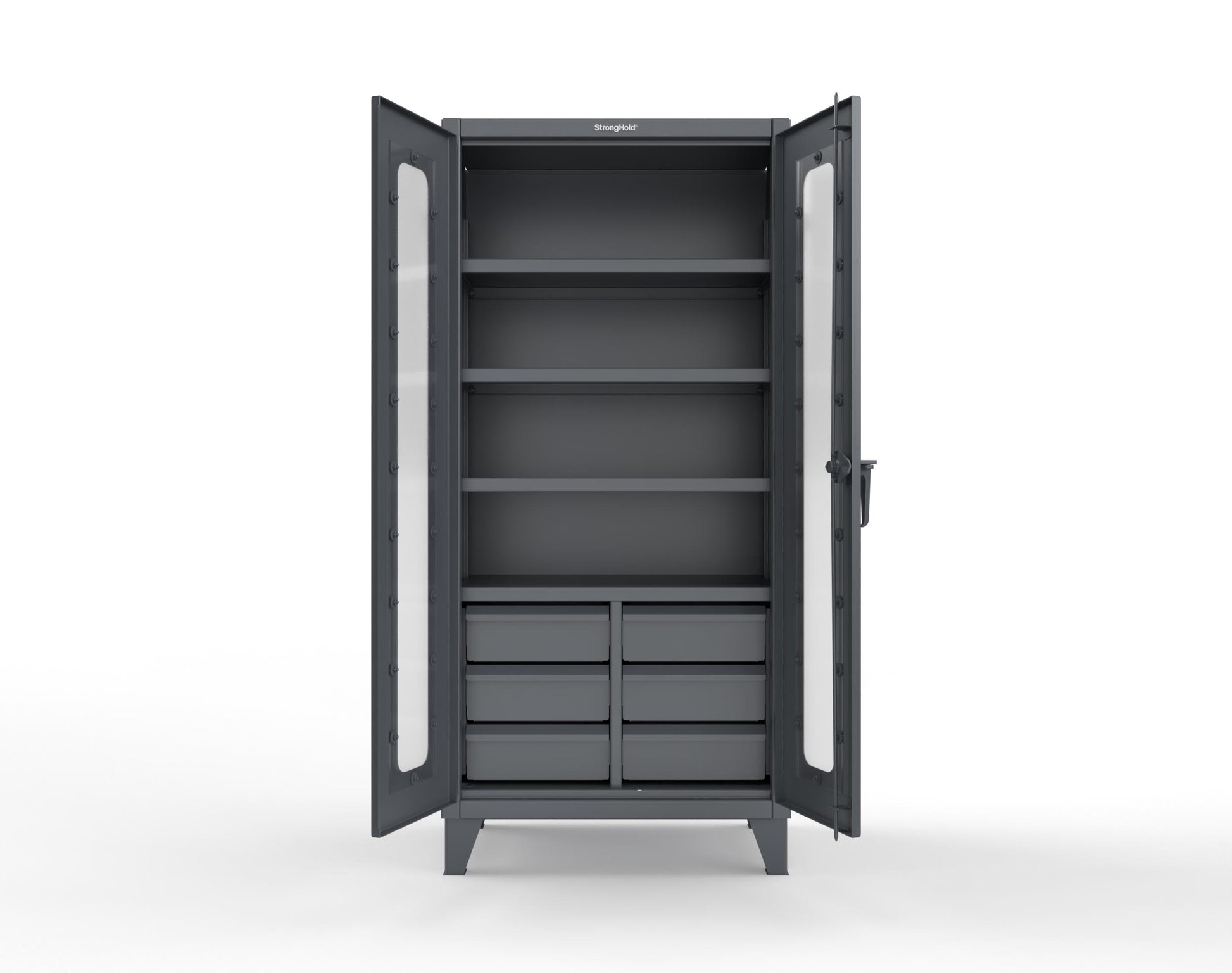 Extreme Duty 12 GA Clear View Cabinet with 6 Half-Width Drawers, 4 Shelves - 36 In. W x 24 In. D x 78 In. H - 36-LD-244-6/5DB-7024