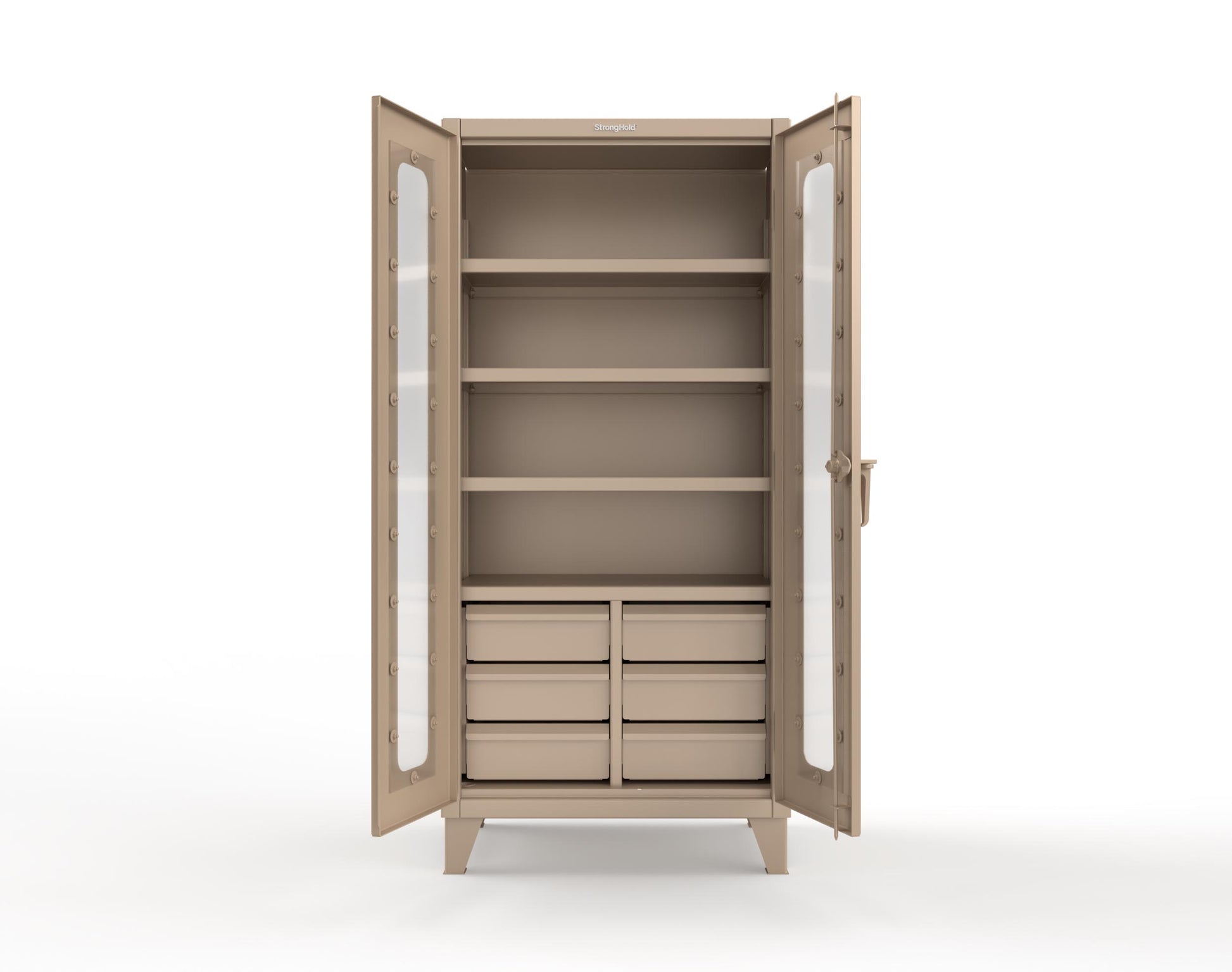 Extreme Duty 12 GA Clear View Cabinet with 6 Half-Width Drawers, 4 Shelves - 36 In. W x 24 In. D x 78 In. H - 36-LD-244-6/5DB-1019