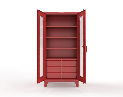 Extreme Duty 12 GA Clear View Cabinet with 6 Half-Width Drawers, 4 Shelves - 36 In. W x 24 In. D x 78 In. H - 36-LD-244-6/5DB-3001