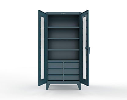 Extreme Duty 12 GA Clear View Cabinet with 6 Half-Width Drawers, 4 Shelves - 36 In. W x 24 In. D x 78 In. H - 36-LD-244-6/5DB-5001
