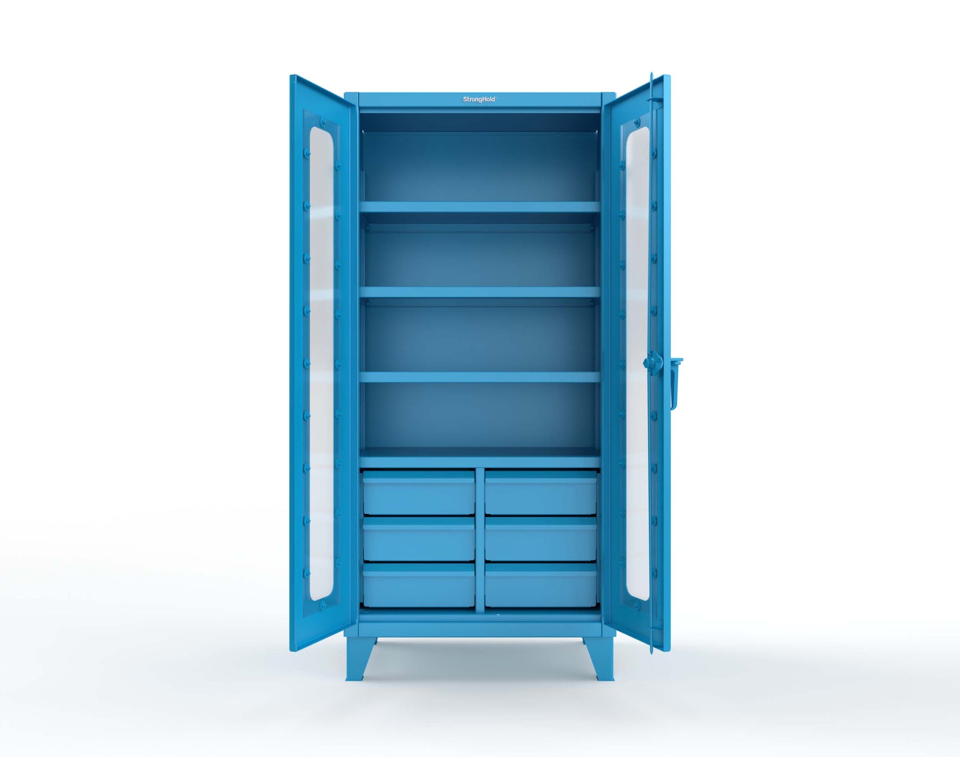 Extreme Duty 12 GA Clear View Cabinet with 6 Half-Width Drawers, 4 Shelves - 36 In. W x 24 In. D x 78 In. H - 36-LD-244-6/5DB-5012