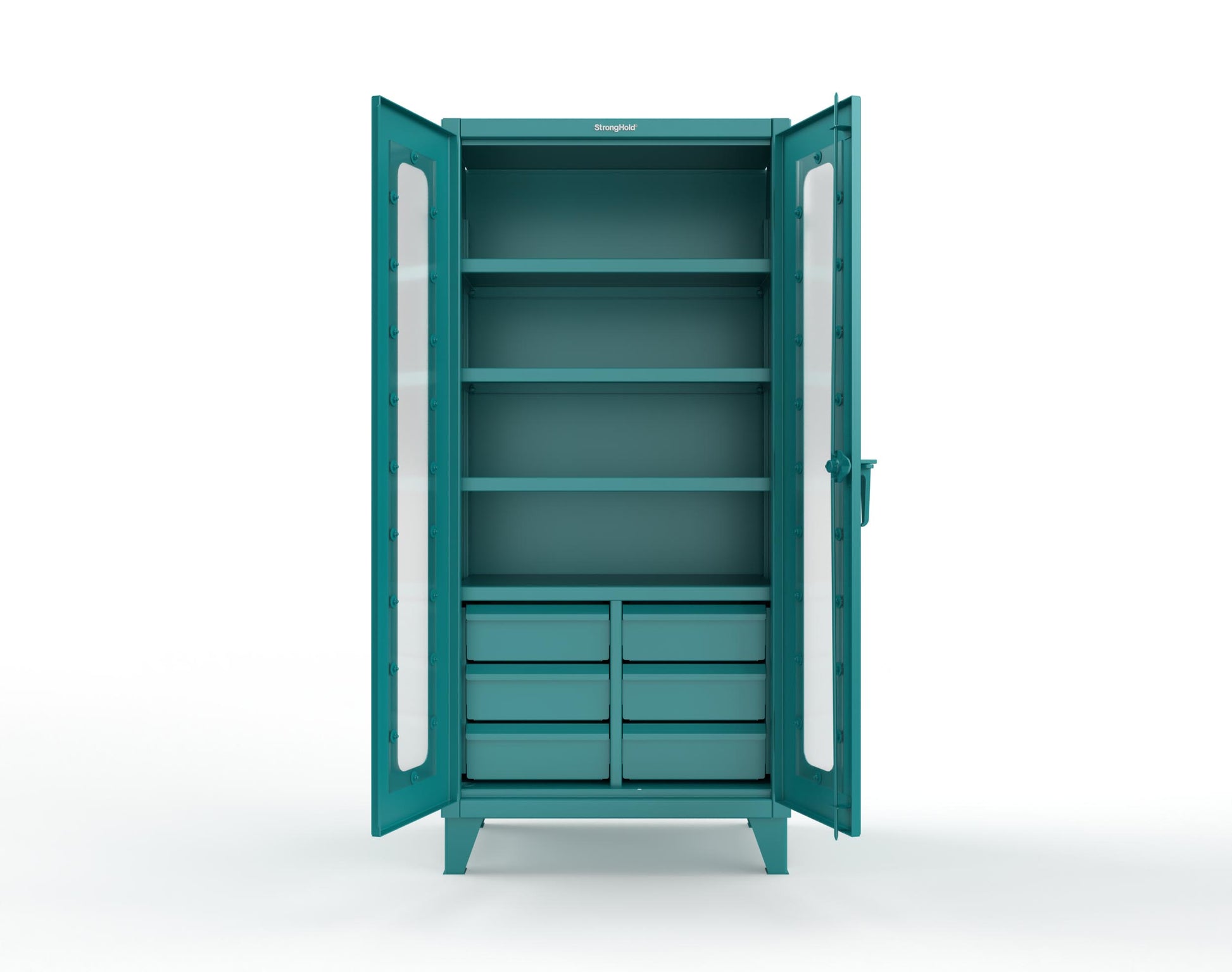 Extreme Duty 12 GA Clear View Cabinet with 6 Half-Width Drawers, 4 Shelves - 36 In. W x 24 In. D x 78 In. H - 36-LD-244-6/5DB-5021