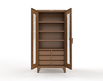Extreme Duty 12 GA Clear View Cabinet with 6 Half-Width Drawers, 4 Shelves - 36 In. W x 24 In. D x 78 In. H - 36-LD-244-6/5DB-8008
