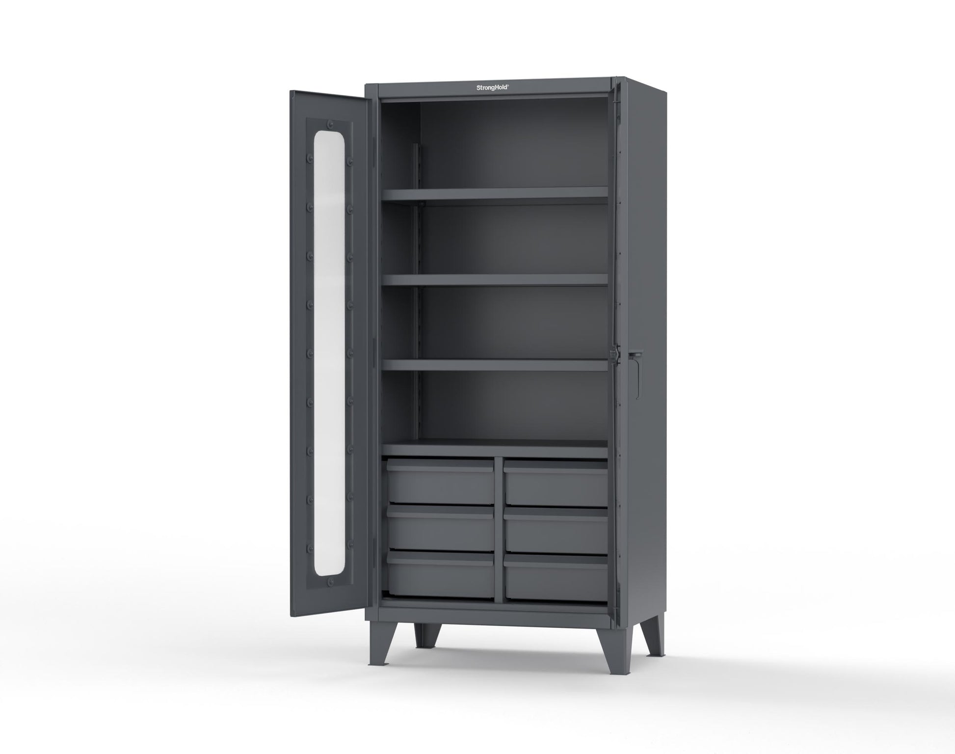 Extreme Duty 12 GA Clear View Cabinet with 6 Half-Width Drawers, 4 Shelves - 36 In. W x 24 In. D x 78 In. H - 36-LD-244-6/5DB-7024