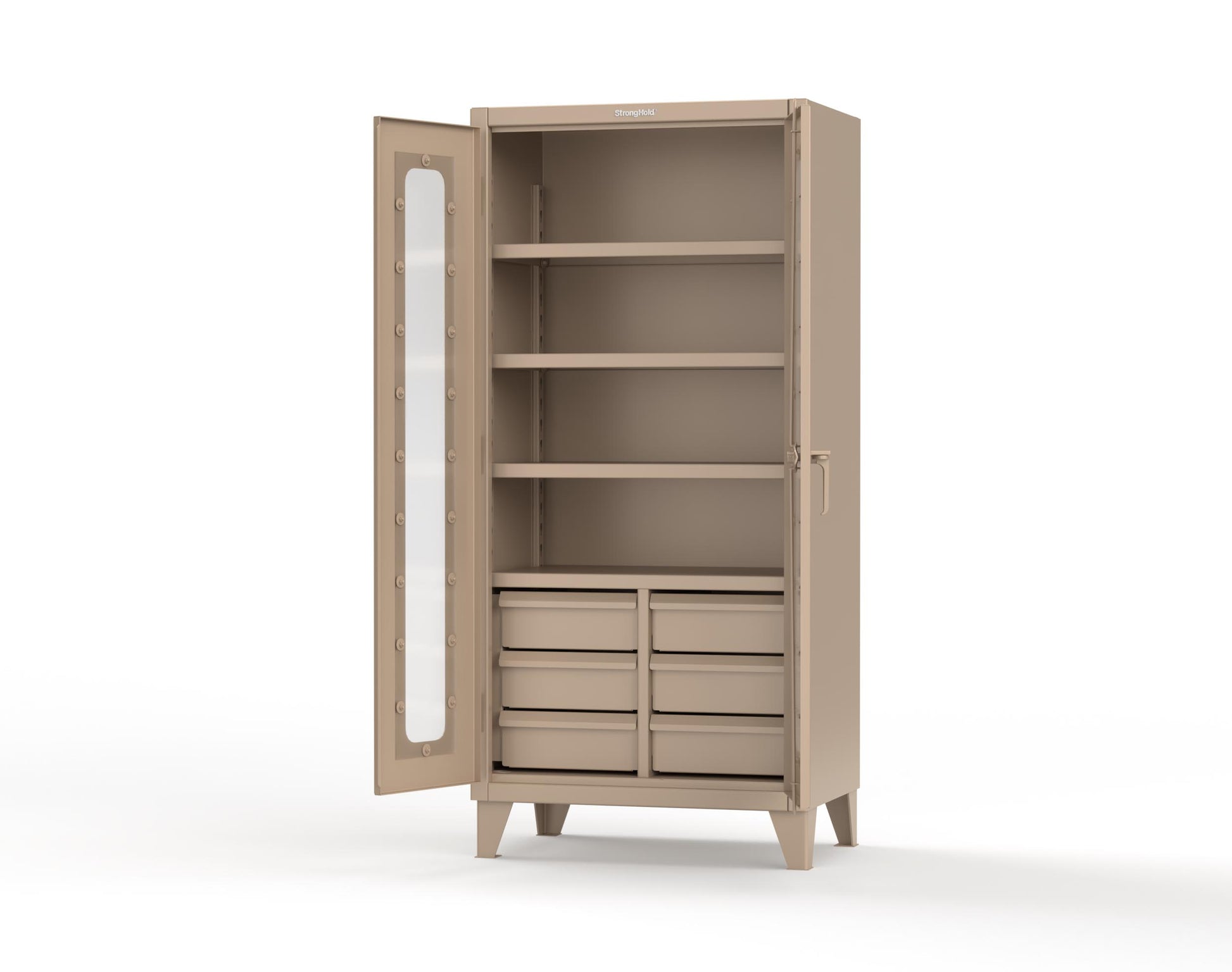 Extreme Duty 12 GA Clear View Cabinet with 6 Half-Width Drawers, 4 Shelves - 36 In. W x 24 In. D x 78 In. H - 36-LD-244-6/5DB-1019