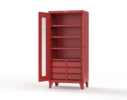 Extreme Duty 12 GA Clear View Cabinet with 6 Half-Width Drawers, 4 Shelves - 36 In. W x 24 In. D x 78 In. H - 36-LD-244-6/5DB-3001