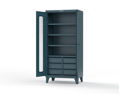Extreme Duty 12 GA Clear View Cabinet with 6 Half-Width Drawers, 4 Shelves - 36 In. W x 24 In. D x 78 In. H - 36-LD-244-6/5DB-5001