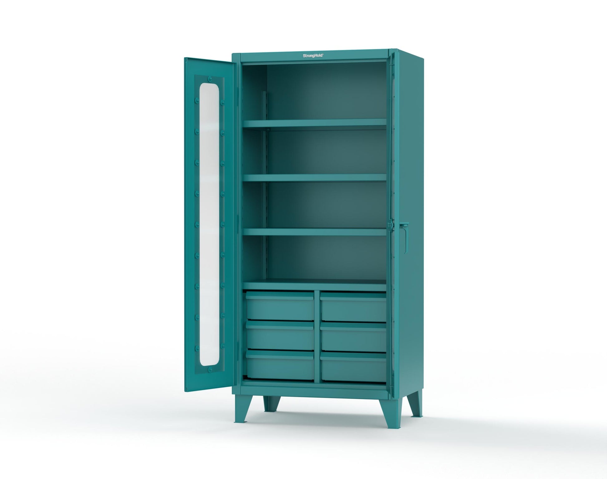 Extreme Duty 12 GA Clear View Cabinet with 6 Half-Width Drawers, 4 Shelves - 36 In. W x 24 In. D x 78 In. H - 36-LD-244-6/5DB-5021