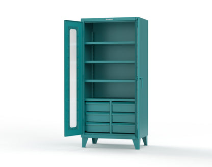 Extreme Duty 12 GA Clear View Cabinet with 6 Half-Width Drawers, 4 Shelves - 36 In. W x 24 In. D x 78 In. H - 36-LD-244-6/5DB-5021