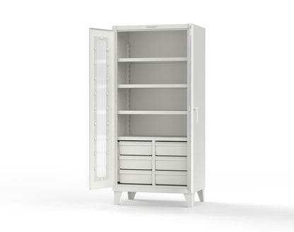 Extreme Duty 12 GA Clear View Cabinet with 6 Half-Width Drawers, 4 Shelves - 36 In. W x 24 In. D x 78 In. H - 36-LD-244-6/5DB-9003