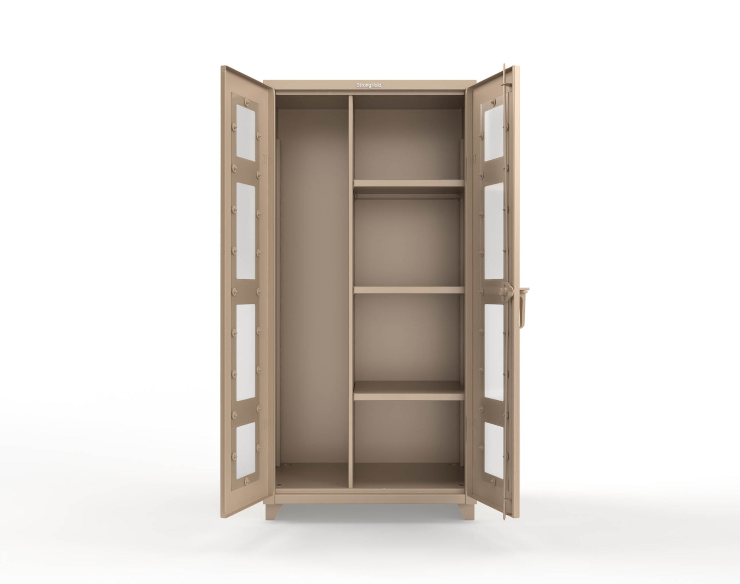 Extra Heavy Duty 14 GA Clear View Janitorial Cabinet with 3 Shelves - 36 In. W x 24 In. D x 75 In. H - 36-LD-BC-243-L-1019