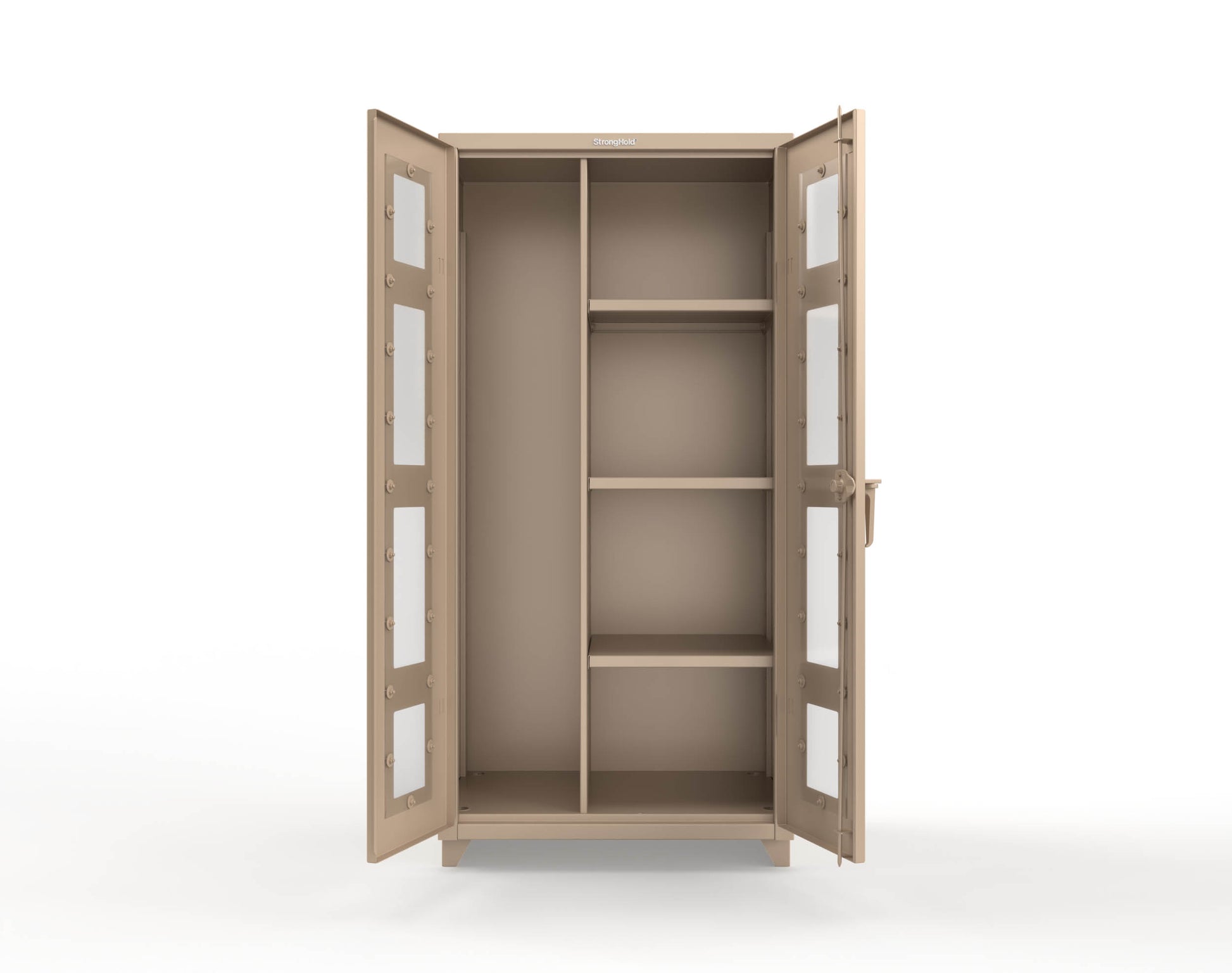 Extra Heavy Duty 14 GA Clear View Janitorial Cabinet with 3 Shelves - 36 In. W x 24 In. D x 75 In. H - 36-LD-BC-243-L-1019