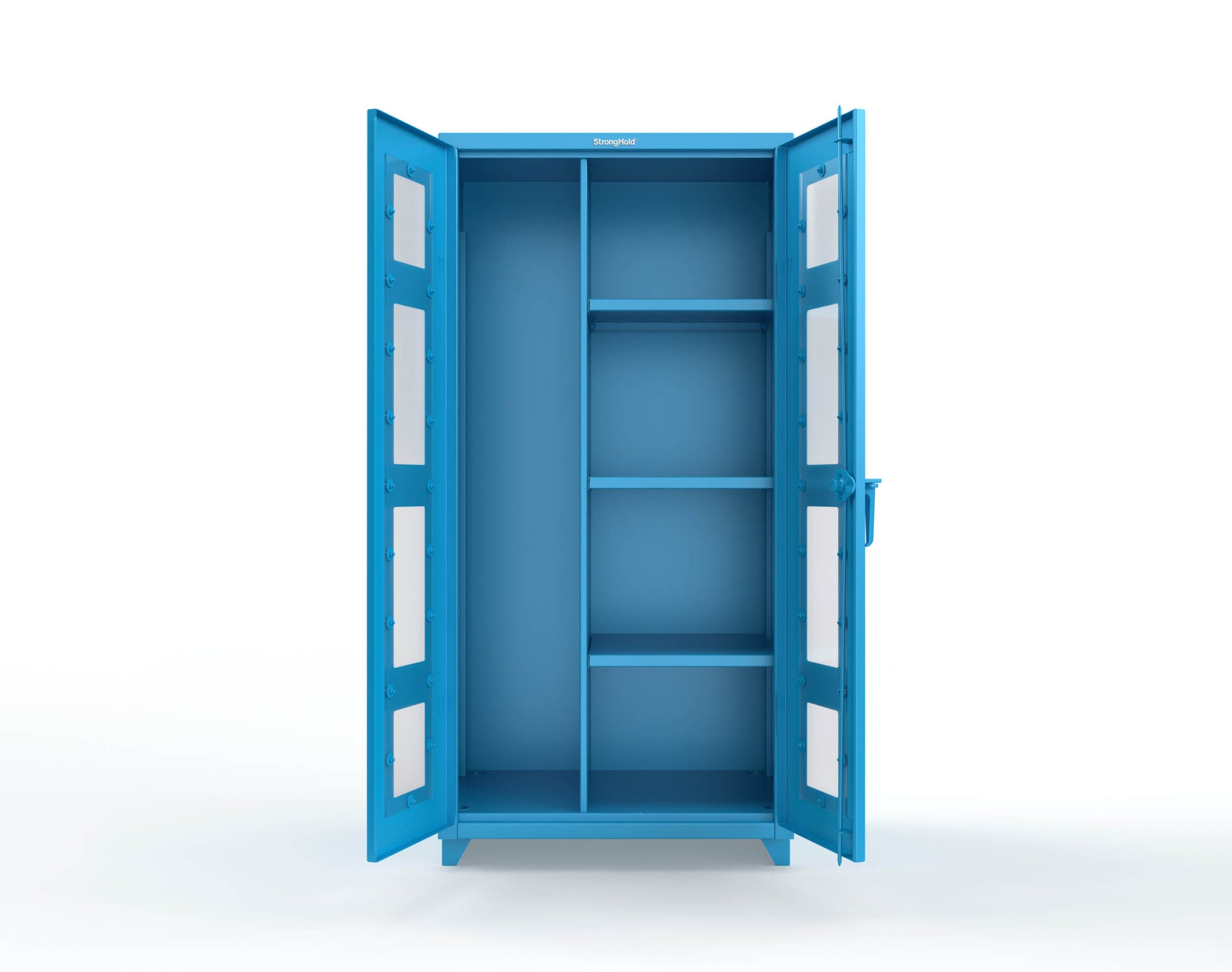 Extra Heavy Duty 14 GA Clear View Janitorial Cabinet with 3 Shelves - 36 In. W x 24 In. D x 75 In. H - 36-LD-BC-243-L-5012