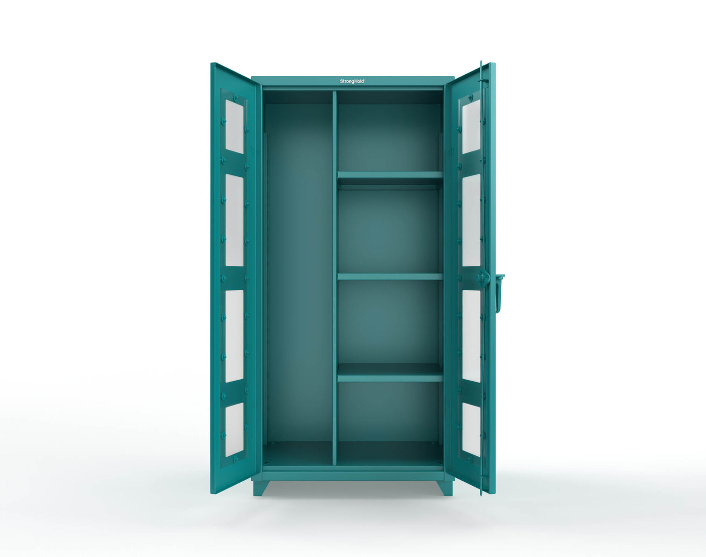 Extra Heavy Duty 14 GA Clear View Janitorial Cabinet with 3 Shelves - 36 In. W x 24 In. D x 75 In. H - 36-LD-BC-243-L-5021
