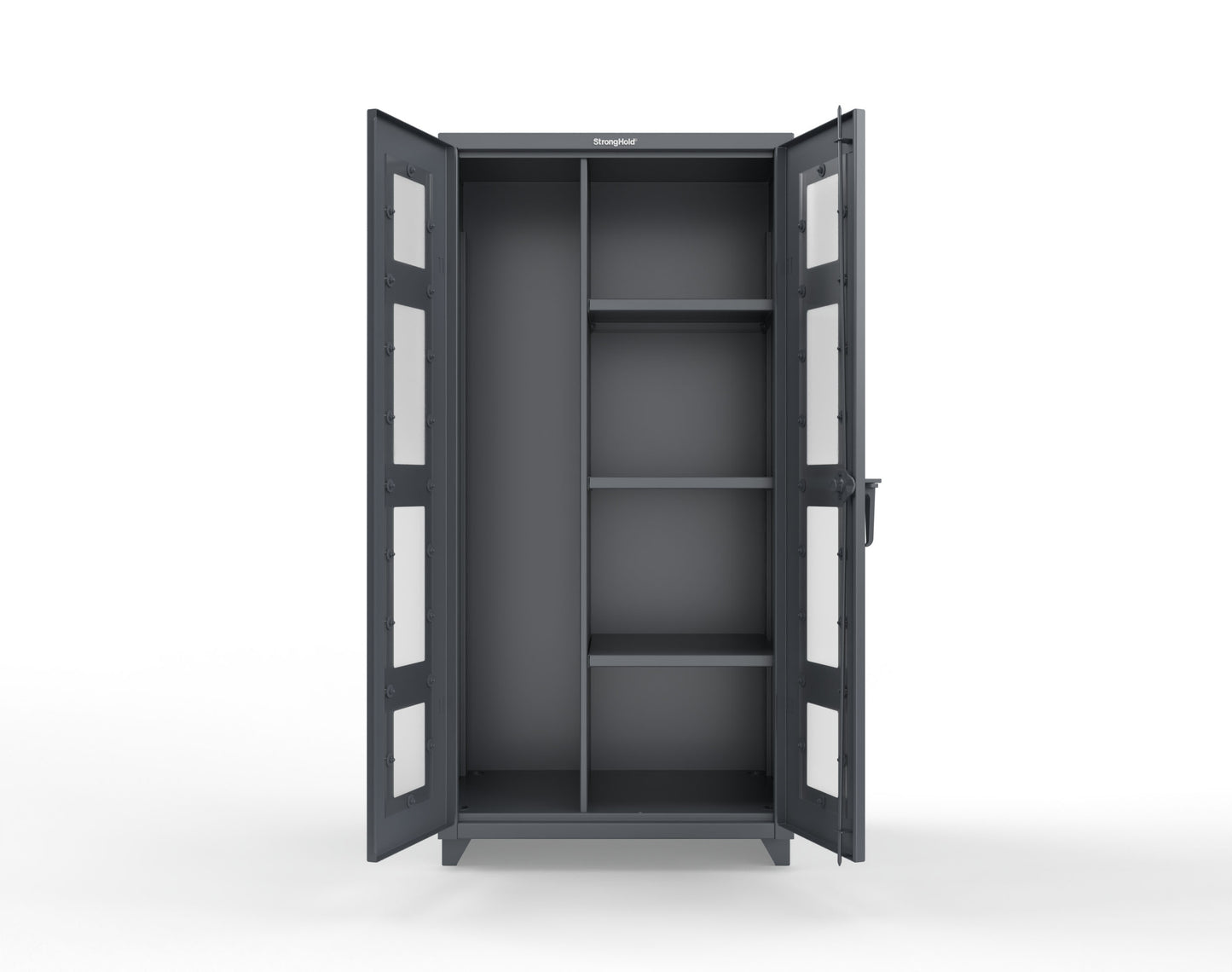 Extra Heavy Duty 14 GA Clear View Janitorial Cabinet with 3 Shelves - 36 In. W x 24 In. D x 75 In. H - 36-LD-BC-243-L-7024