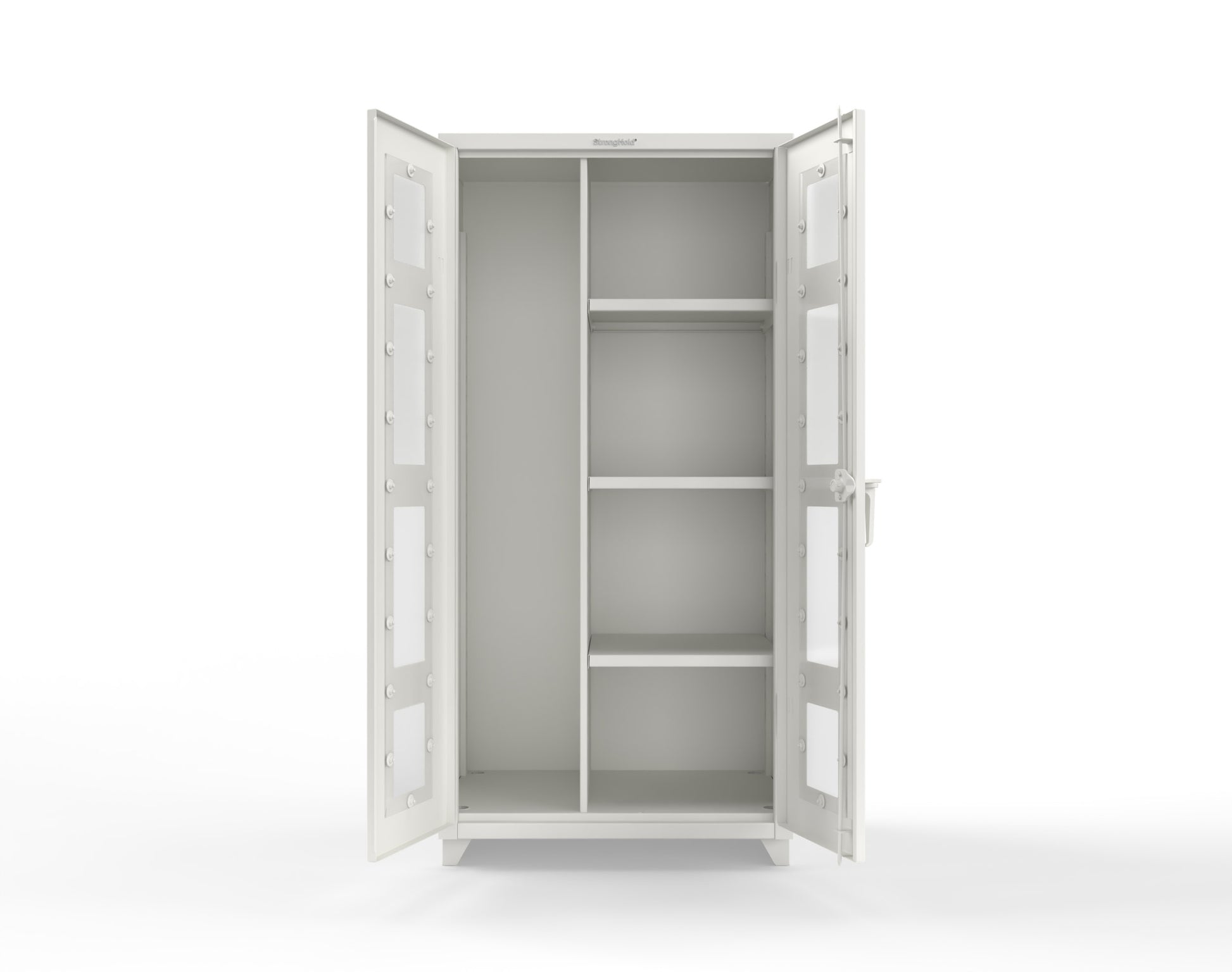 Extra Heavy Duty 14 GA Clear View Janitorial Cabinet with 3 Shelves - 36 In. W x 24 In. D x 75 In. H - 36-LD-BC-243-L-9003