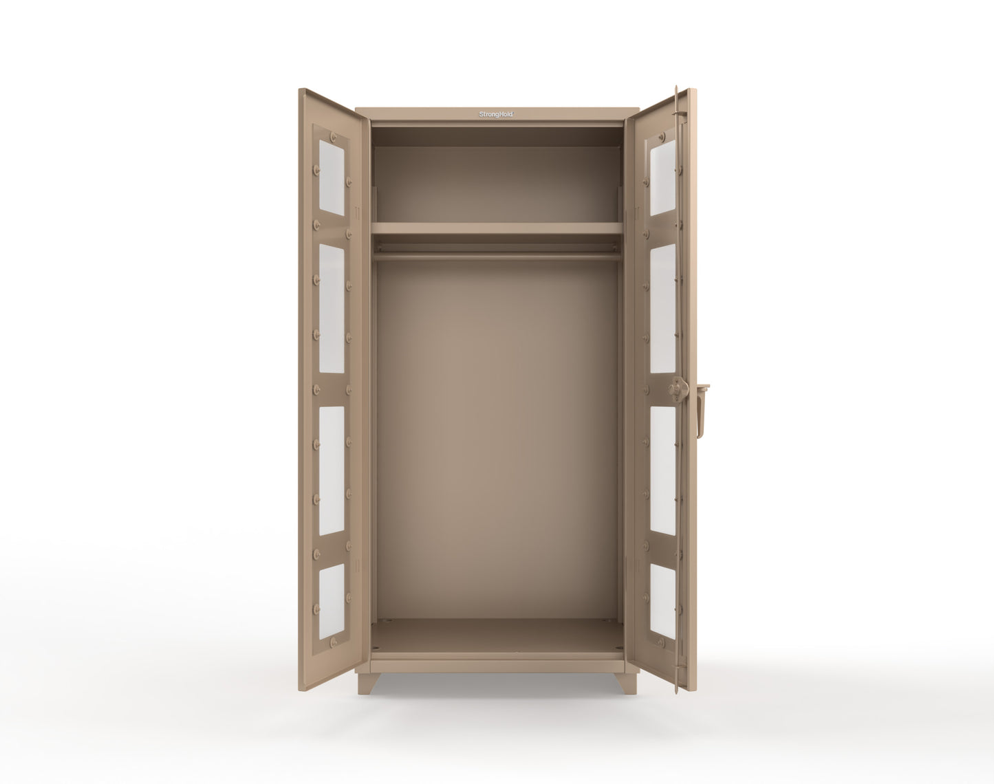 Extra Heavy Duty 14 GA Clear View Uniform Cabinet with Hanger Rod, 1 Shelf - 36 In. W x 24 In. D x 75 In. H - 36-LD-WR-241-L-1019
