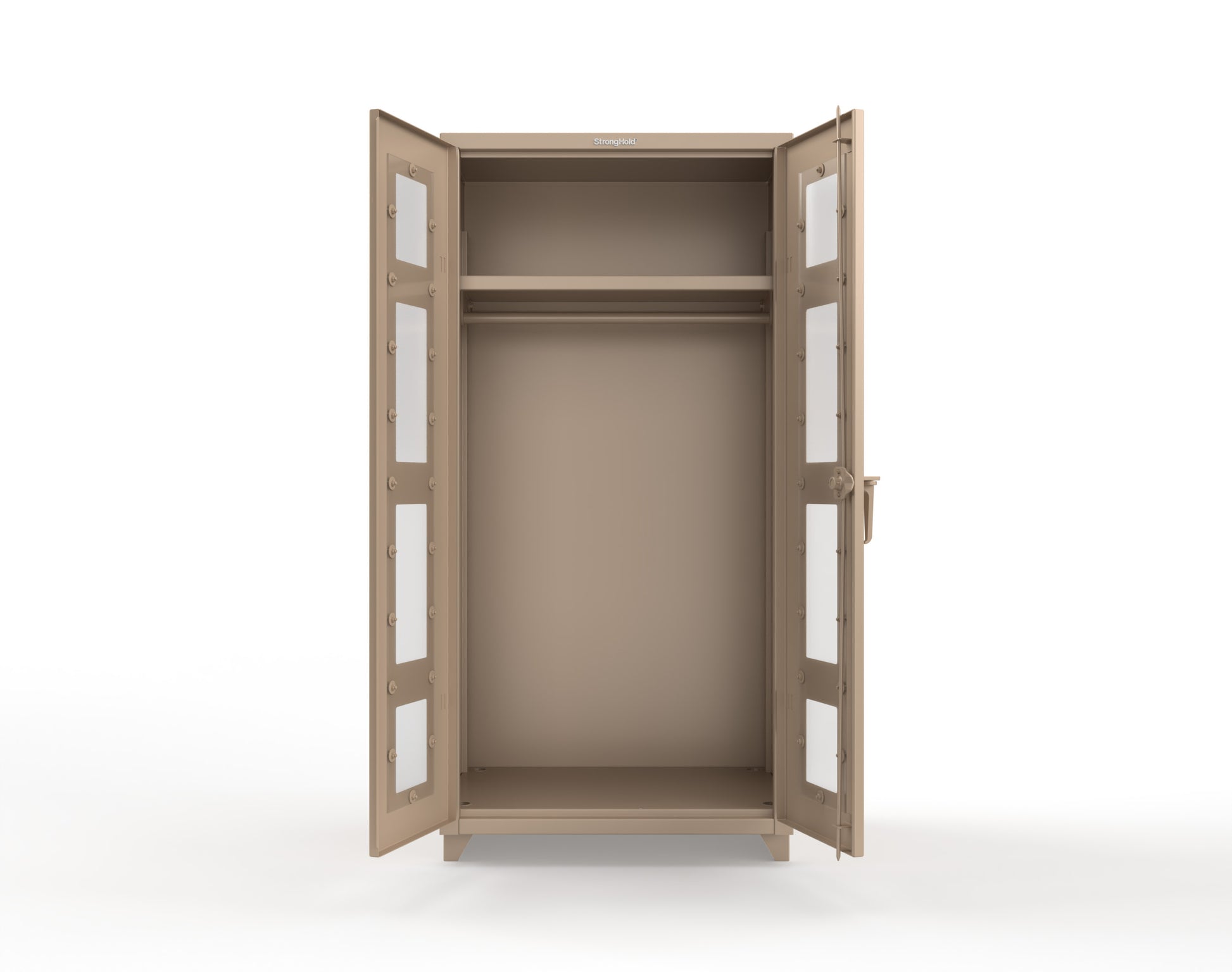 Extra Heavy Duty 14 GA Clear View Uniform Cabinet with Hanger Rod, 1 Shelf - 36 In. W x 24 In. D x 75 In. H - 36-LD-WR-241-L-1019