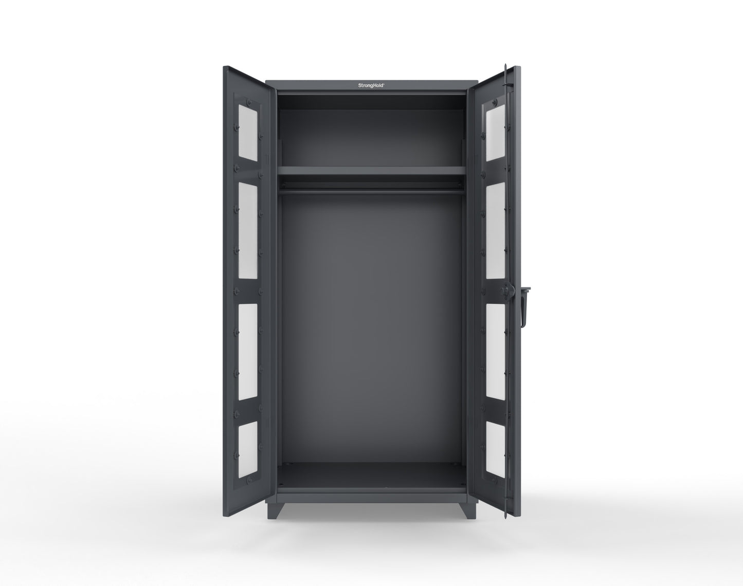 Extra Heavy Duty 14 GA Clear View Uniform Cabinet with Hanger Rod, 1 Shelf - 36 In. W x 24 In. D x 75 In. H - 36-LD-WR-241-L-7024