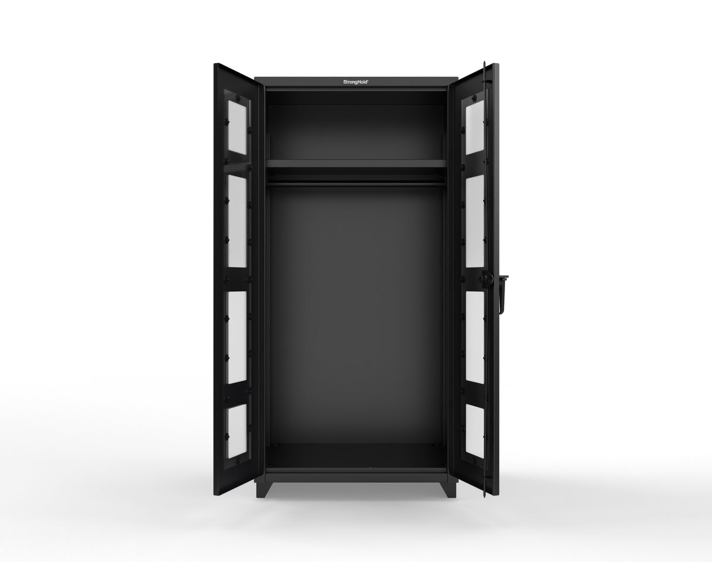 Extra Heavy Duty 14 GA Clear View Uniform Cabinet with Hanger Rod, 1 Shelf - 36 In. W x 24 In. D x 75 In. H - 36-LD-WR-241-L-9005