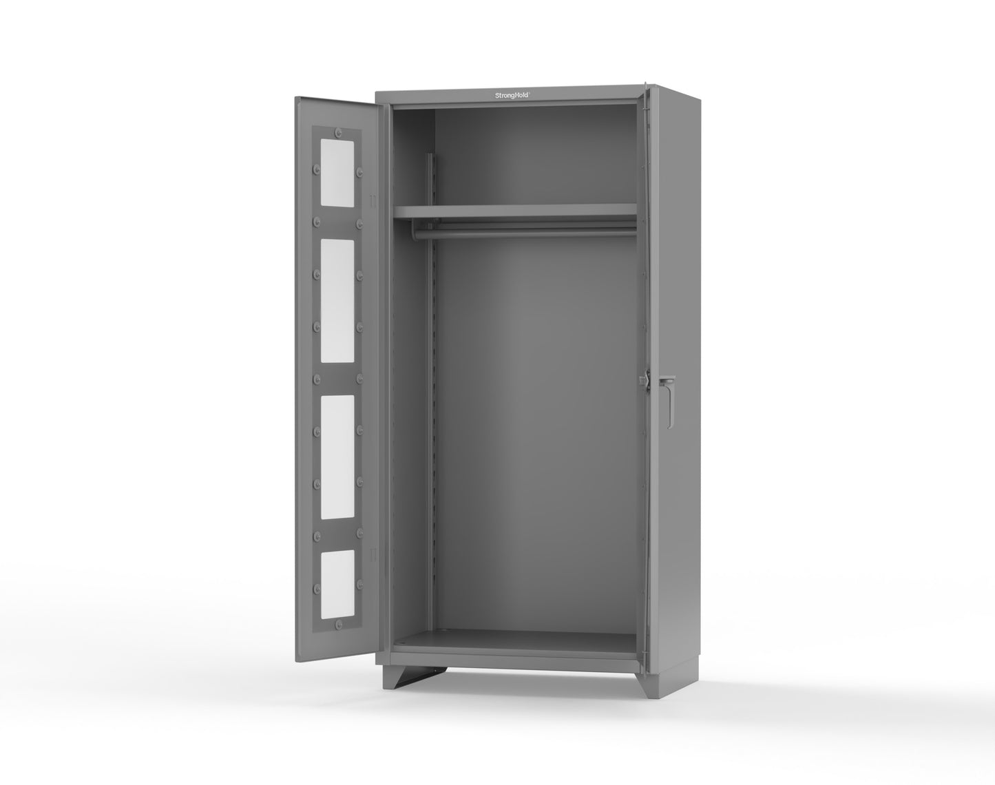 Extra Heavy Duty 14 GA Clear View Uniform Cabinet with Hanger Rod, 1 Shelf - 36 In. W x 24 In. D x 75 In. H - 36-LD-WR-241-L-7037