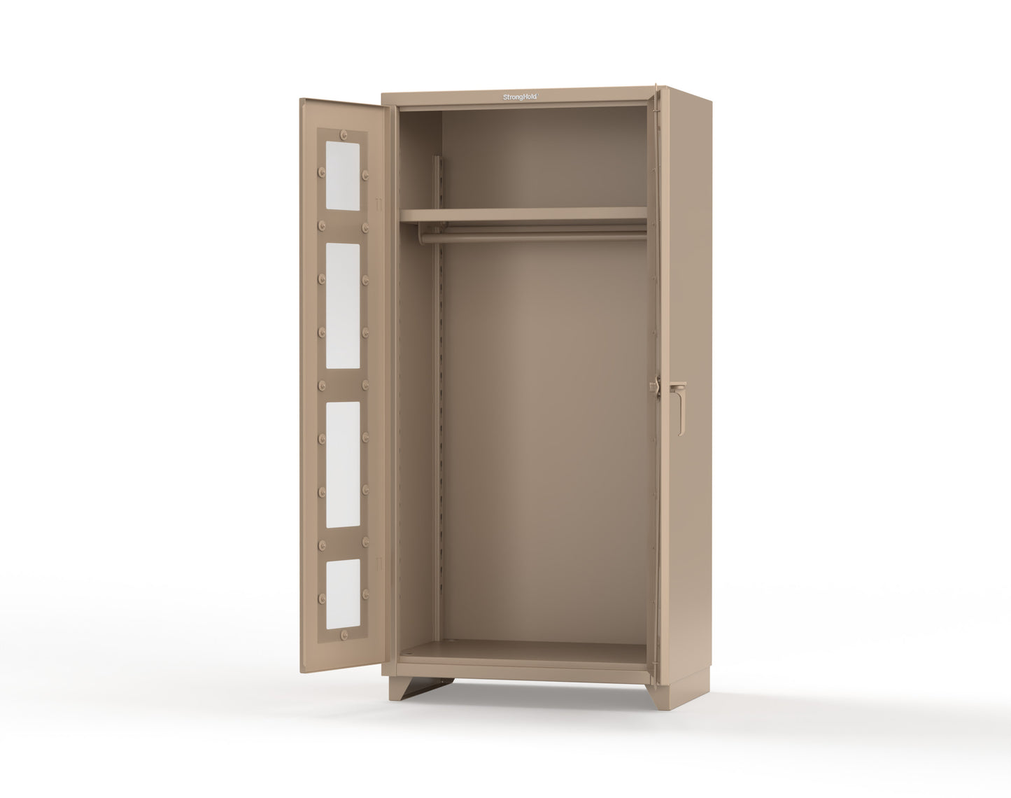 Extra Heavy Duty 14 GA Clear View Uniform Cabinet with Hanger Rod, 1 Shelf - 36 In. W x 24 In. D x 75 In. H - 36-LD-WR-241-L-1019