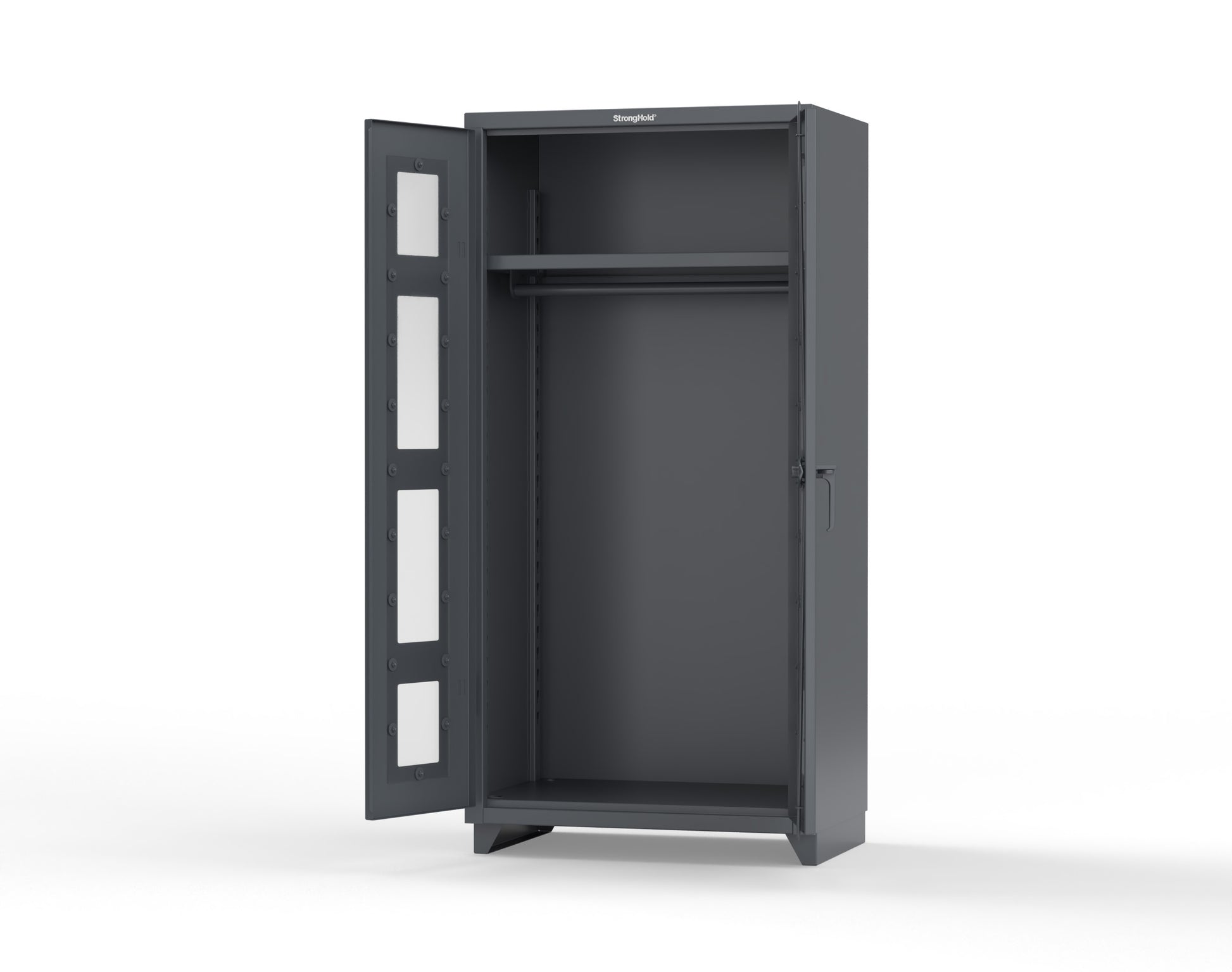 Extra Heavy Duty 14 GA Clear View Uniform Cabinet with Hanger Rod, 1 Shelf - 36 In. W x 24 In. D x 75 In. H - 36-LD-WR-241-L-7024