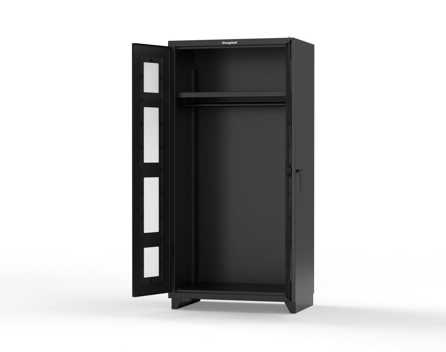 Extra Heavy Duty 14 GA Clear View Uniform Cabinet with Hanger Rod, 1 Shelf - 36 In. W x 24 In. D x 75 In. H - 36-LD-WR-241-L-9005