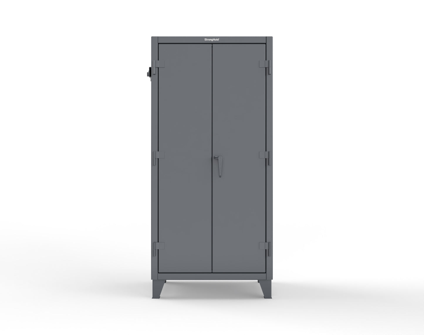 Extreme Duty 12 GA Cabinet with Pegboard Doors, Broom Handles, 4 Drawers, 3 Shelves - 36 In. W x 24 In. D x 78 In. H - 36-PB-243-4DB-BH-7024