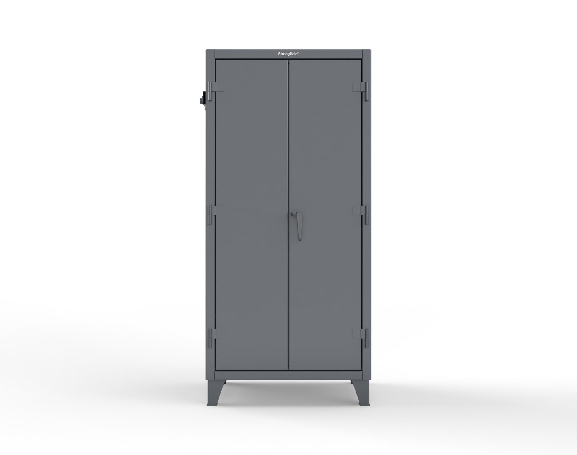 Extreme Duty 12 GA Cabinet with Pegboard Doors, Broom Handles, 4 Drawers, 3 Shelves - 36 In. W x 24 In. D x 78 In. H - 36-PB-243-4DB-BH-7024