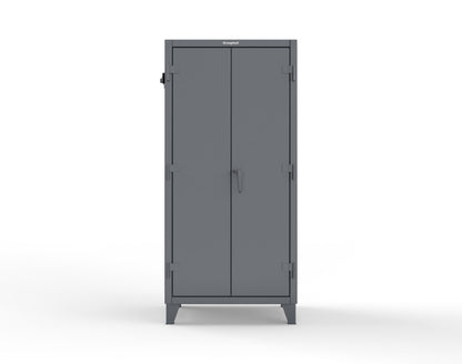 Extreme Duty 12 GA Cabinet with Pegboard Doors, Broom Handles, 4 Drawers, 3 Shelves - 36 In. W x 24 In. D x 78 In. H - 36-PB-243-4DB-BH-7024