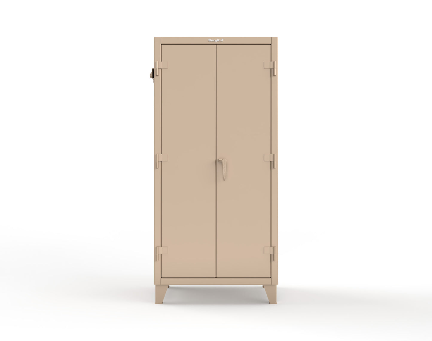 Extreme Duty 12 GA Cabinet with Pegboard Doors, Broom Handles, 4 Drawers, 3 Shelves - 36 In. W x 24 In. D x 78 In. H - 36-PB-243-4DB-BH-1019