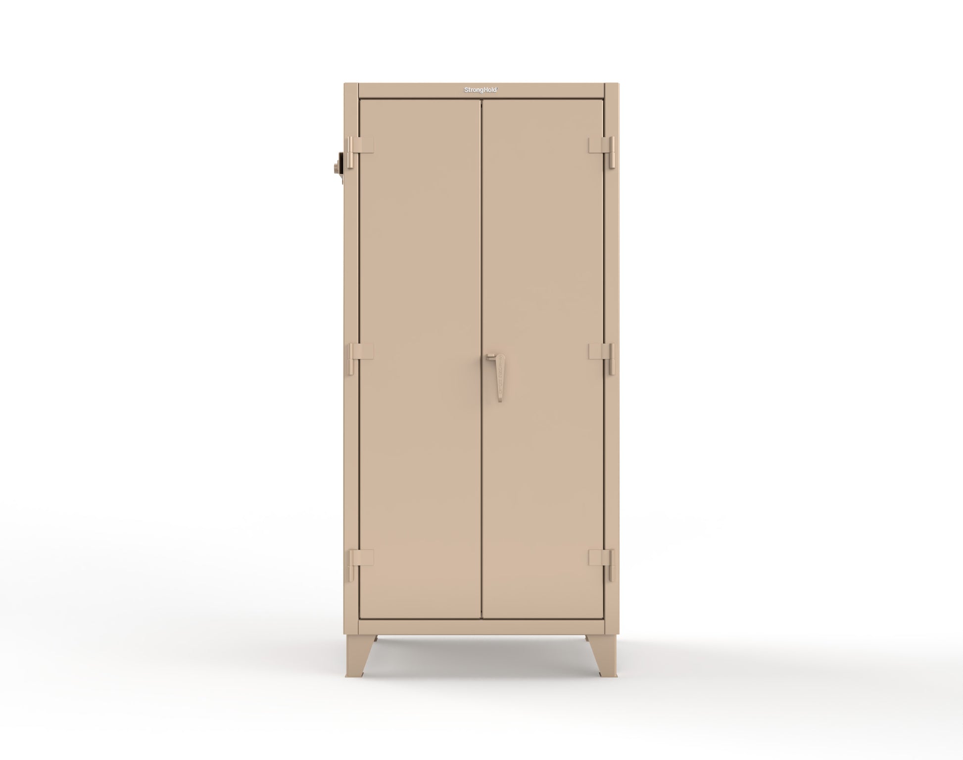 Extreme Duty 12 GA Cabinet with Pegboard Doors, Broom Handles, 4 Drawers, 3 Shelves - 36 In. W x 24 In. D x 78 In. H - 36-PB-243-4DB-BH-1019