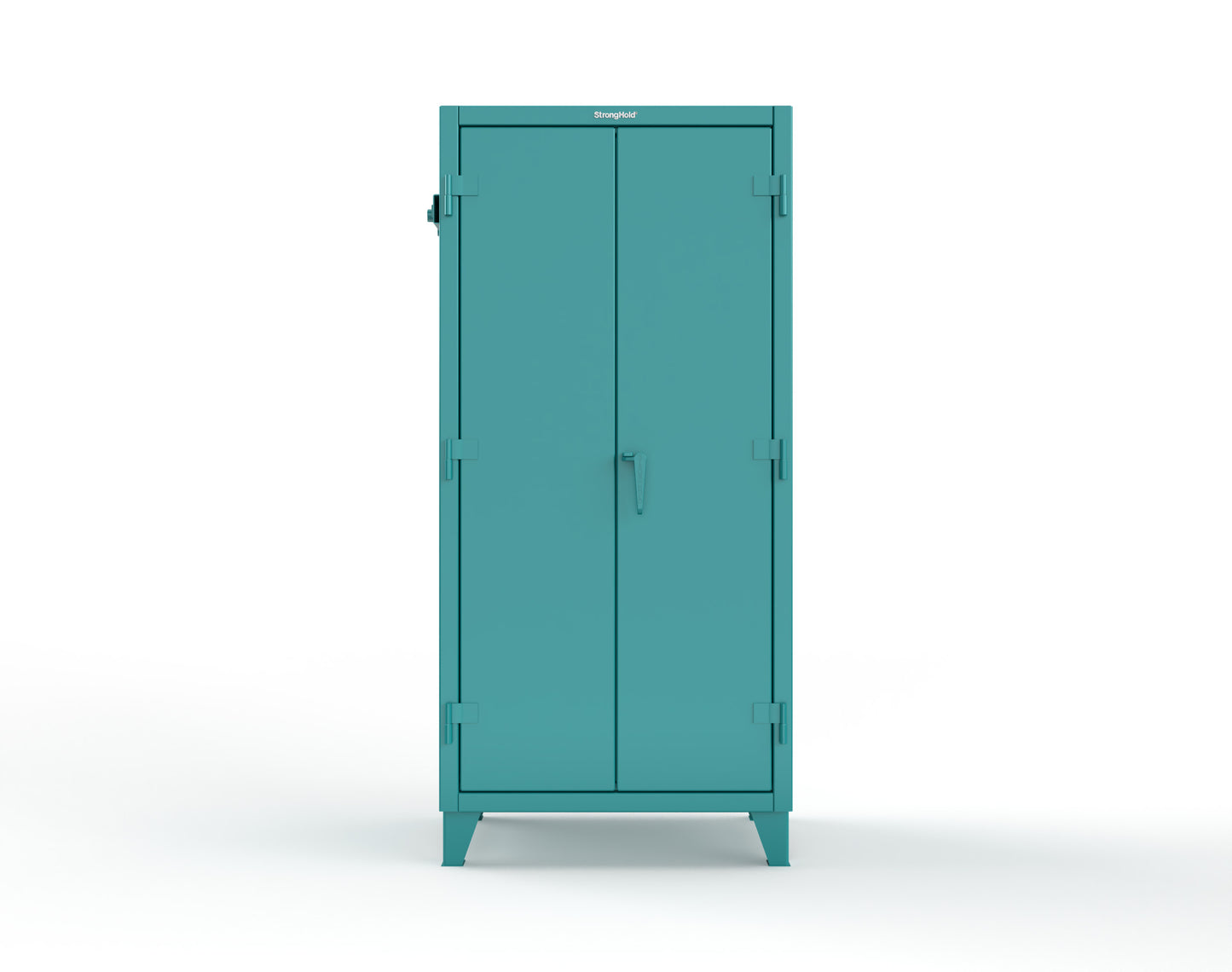 Extreme Duty 12 GA Cabinet with Pegboard Doors, Broom Handles, 4 Drawers, 3 Shelves - 36 In. W x 24 In. D x 78 In. H - 36-PB-243-4DB-BH-5021