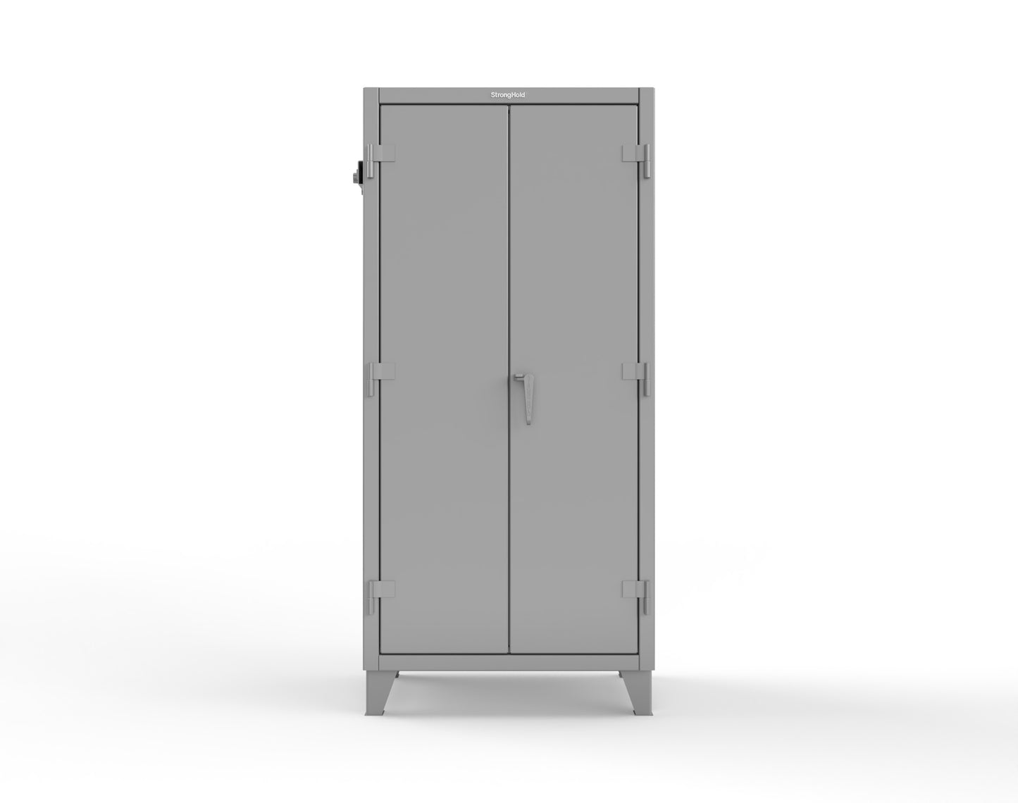 Extreme Duty 12 GA Cabinet with Pegboard Doors, Broom Handles, 4 Drawers, 3 Shelves - 36 In. W x 24 In. D x 78 In. H - 36-PB-243-4DB-BH-7037