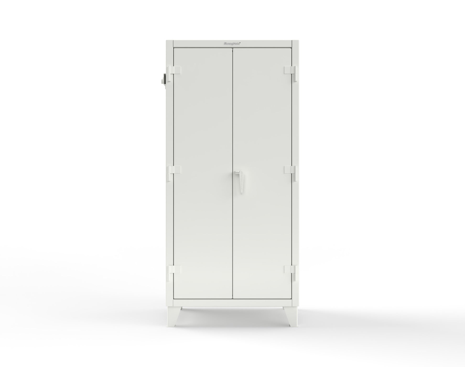 Extreme Duty 12 GA Cabinet with Pegboard Doors, Broom Handles, 4 Drawers, 3 Shelves - 36 In. W x 24 In. D x 78 In. H - 36-PB-243-4DB-BH-9003