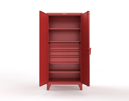 Extreme Duty 12 GA Cabinet with Pegboard Doors, Broom Handles, 4 Drawers, 3 Shelves - 36 In. W x 24 In. D x 78 In. H - 36-PB-243-4DB-BH-3001